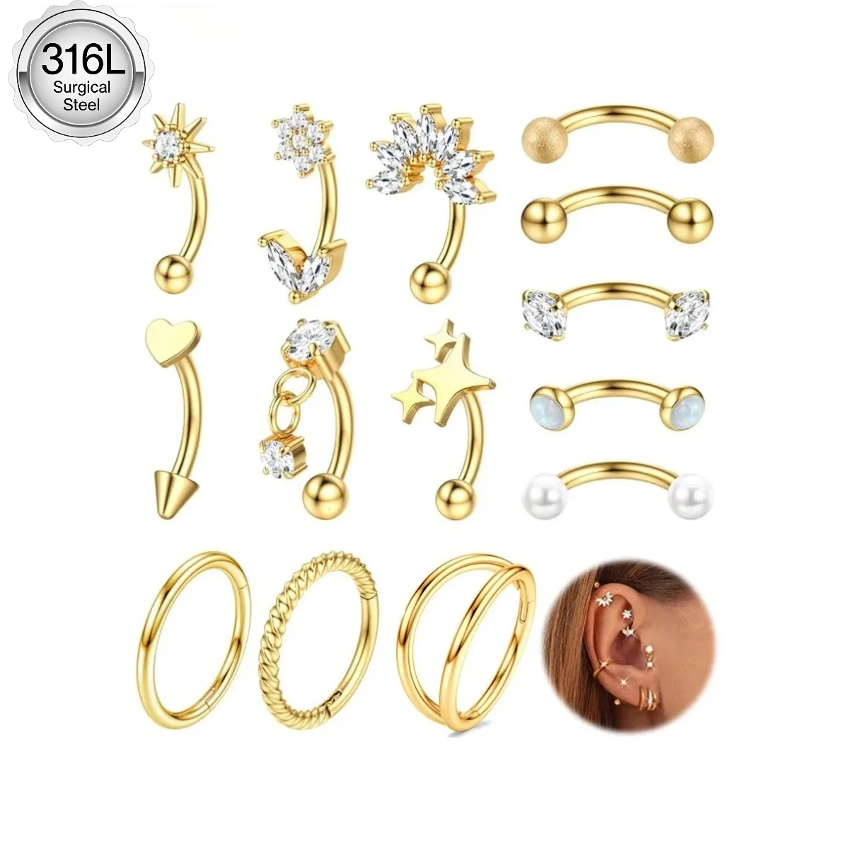 Belly Bar Titanium - Drperfect 1PC Rook Eyebrow Piercing 16G