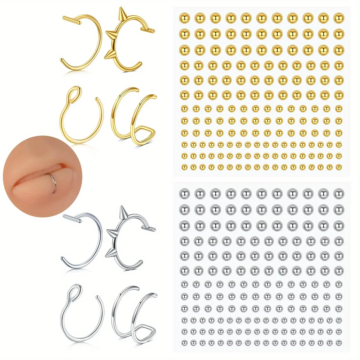Body Jewelry Changing Kit - 1 Set Fake Piercing Jewelry Hoop