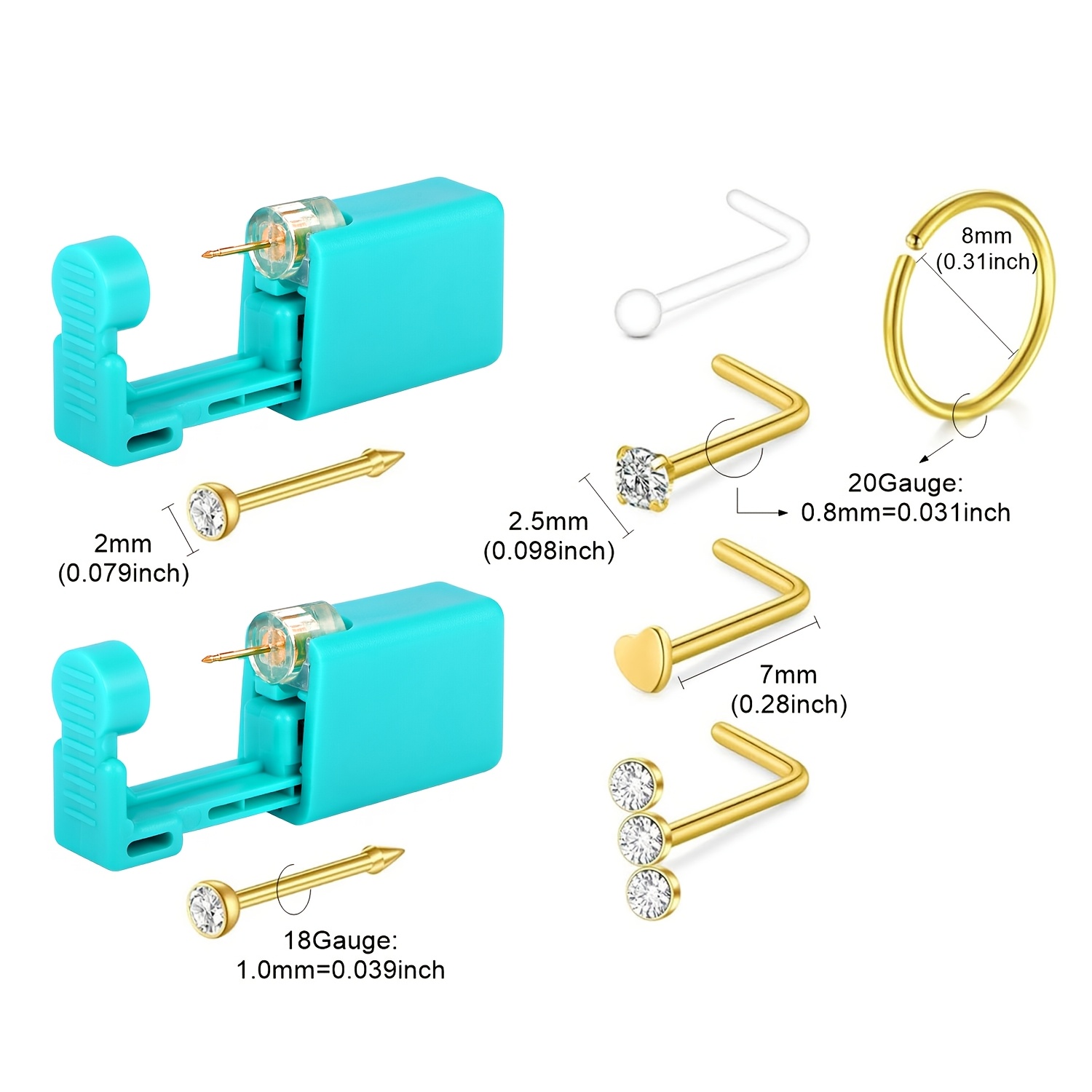 Body Jewelry Changing Kit - 7Pcs Disposable Nose Piercing Gun Kit
