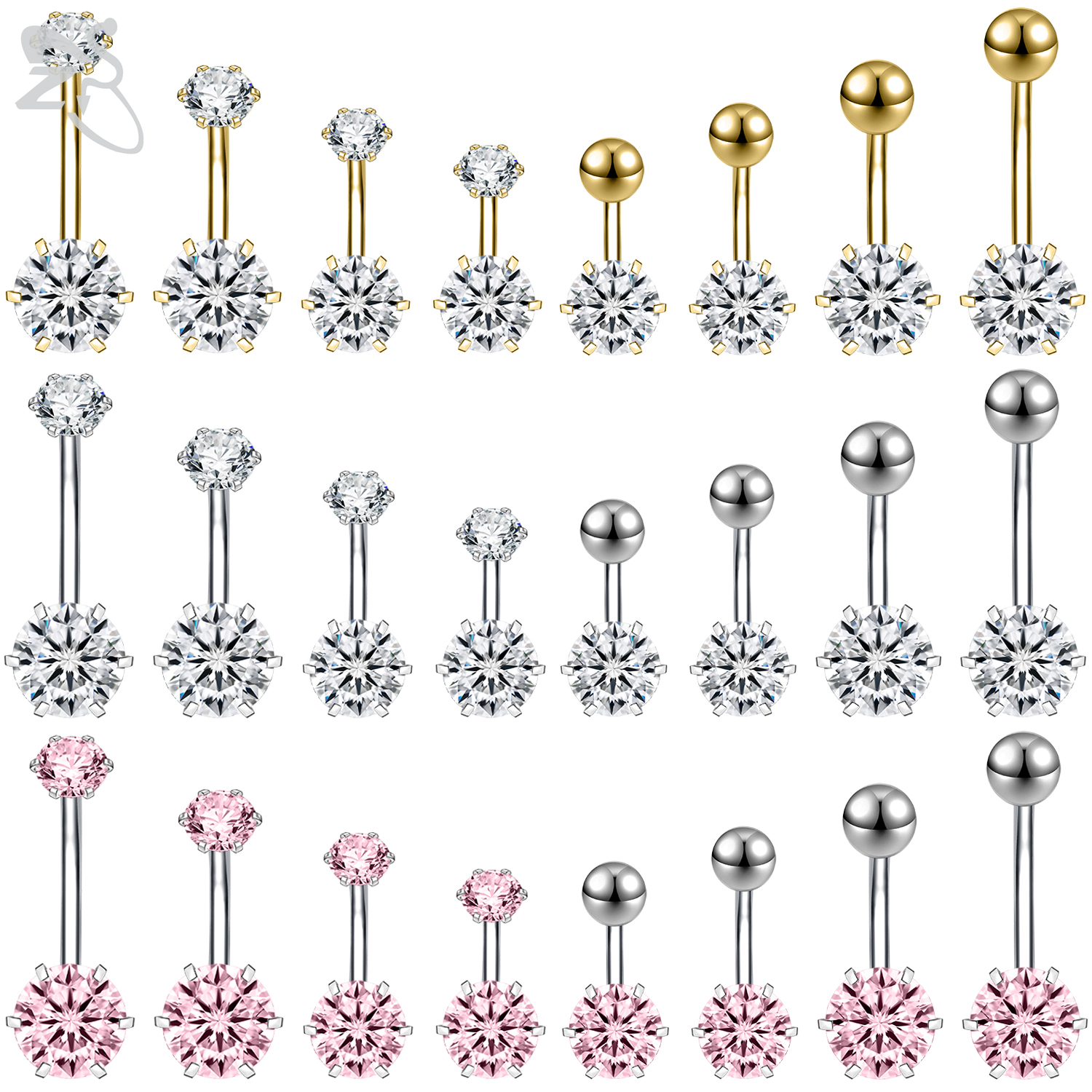 Belly Bar Titanium - ZS 1 Piece 14G Stainless Steel