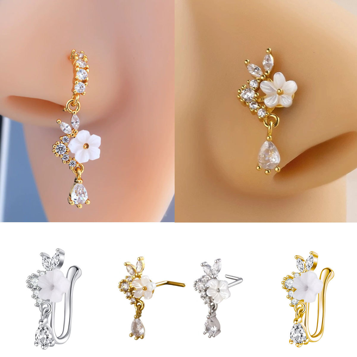 Gold Flower Nose Ring with Dan – обзор и цена Body Jewelry Nose Studs