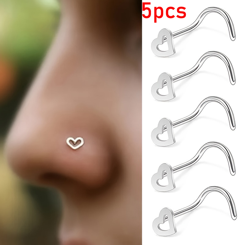 5pcs Hollow Heart Nose Stud Se – обзор и цена Nostril Screw Pin