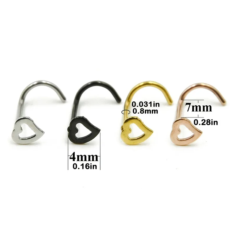 5pcs Hollow Heart Nose Stud Se – обзор и цена Nostril Screw Pin
