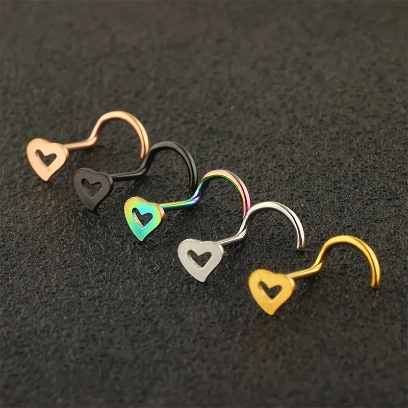 5pcs Hollow Heart Nose Stud Se – обзор и цена Nostril Screw Pin