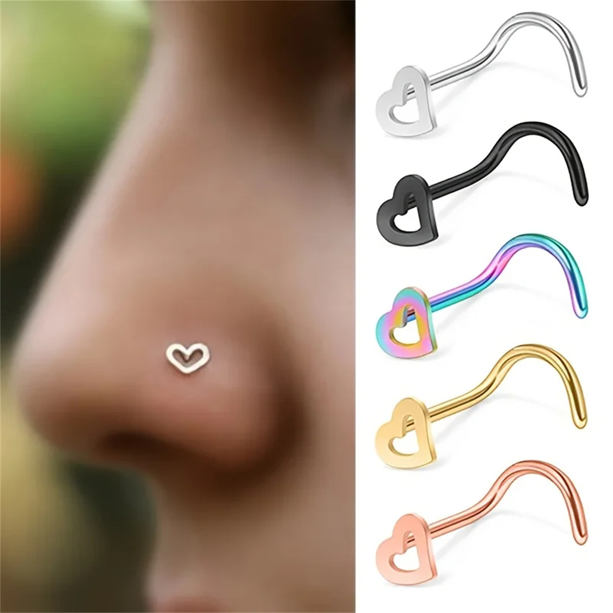 5pcs Fashion Hollow Heart Stai – обзор и цена Nostril Screw Pin