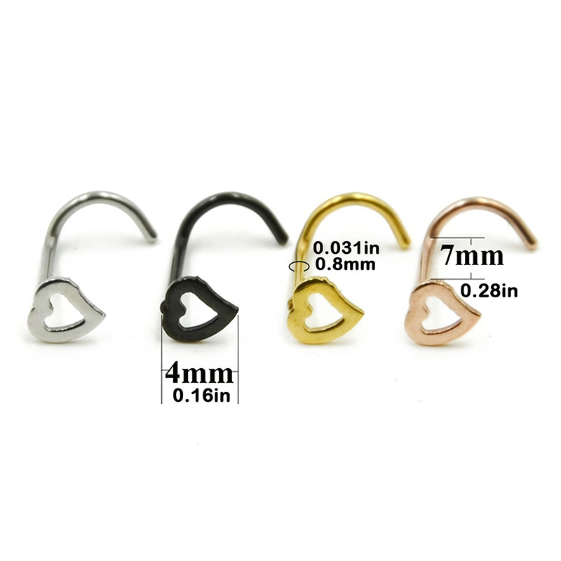 5pcs Hollow Heart Nose Stud Se – обзор и цена Nostril Screw Pin