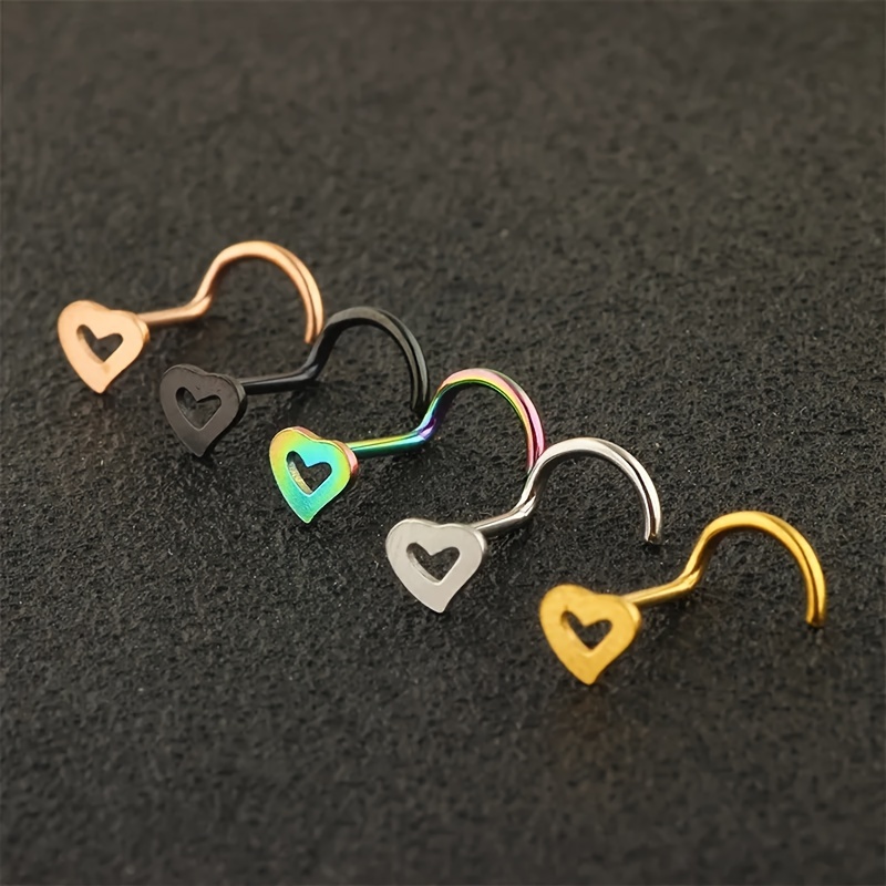 5pcs Hollow Heart Nose Stud Se – обзор и цена Nostril Screw Pin
