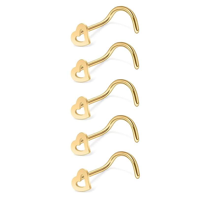 5pcs Hollow Heart Nose Stud Se – обзор и цена Nostril Screw Pin