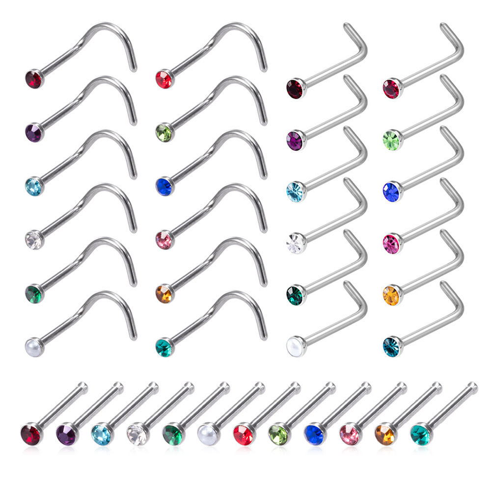 12PCS Birthstone CZ Nose Stud  – обзор и цена Nostril Screw Pin