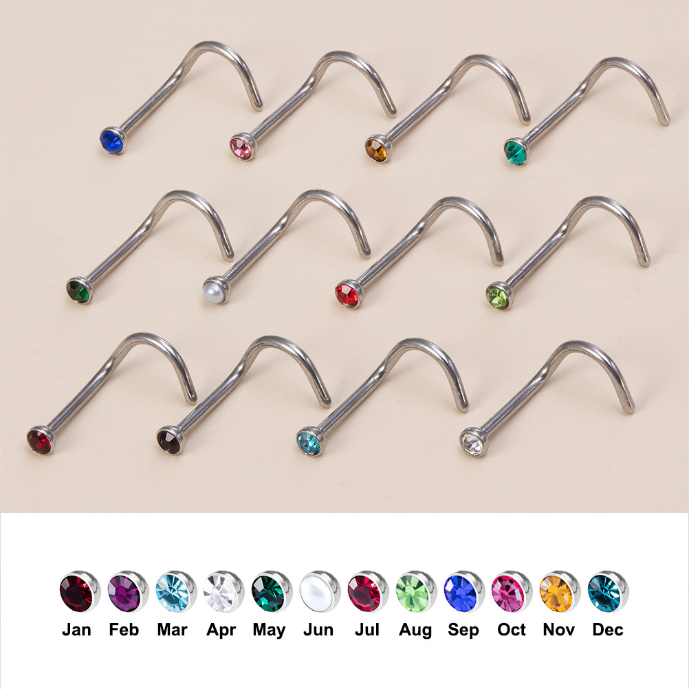 12PCS Birthstone CZ Nose Stud  – обзор и цена Nostril Screw Pin
