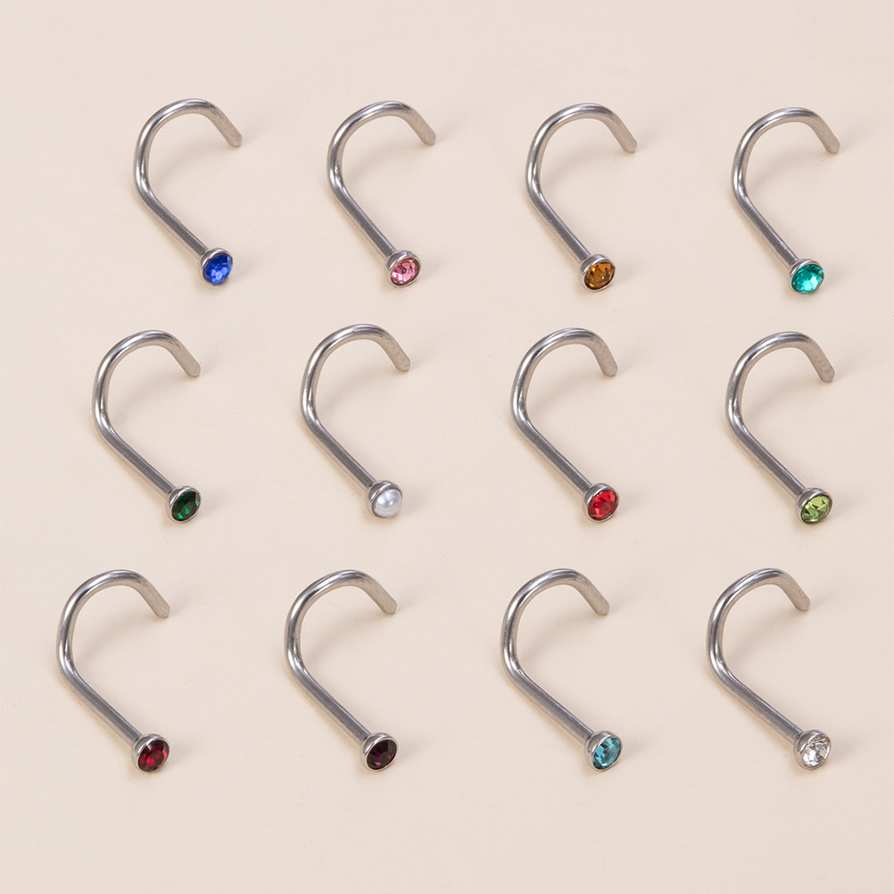12PCS Birthstone CZ Nose Stud  – обзор и цена Nostril Screw Pin