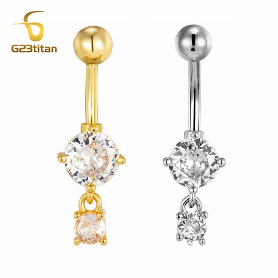 CZ Zircon Dangle Belly Button  – обзор и цена Belly Bar Titanium