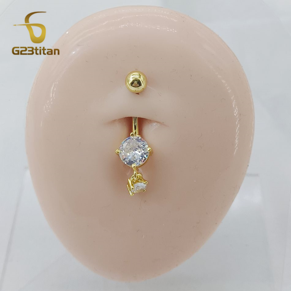 CZ Zircon Dangle Belly Button  – обзор и цена Belly Bar Titanium